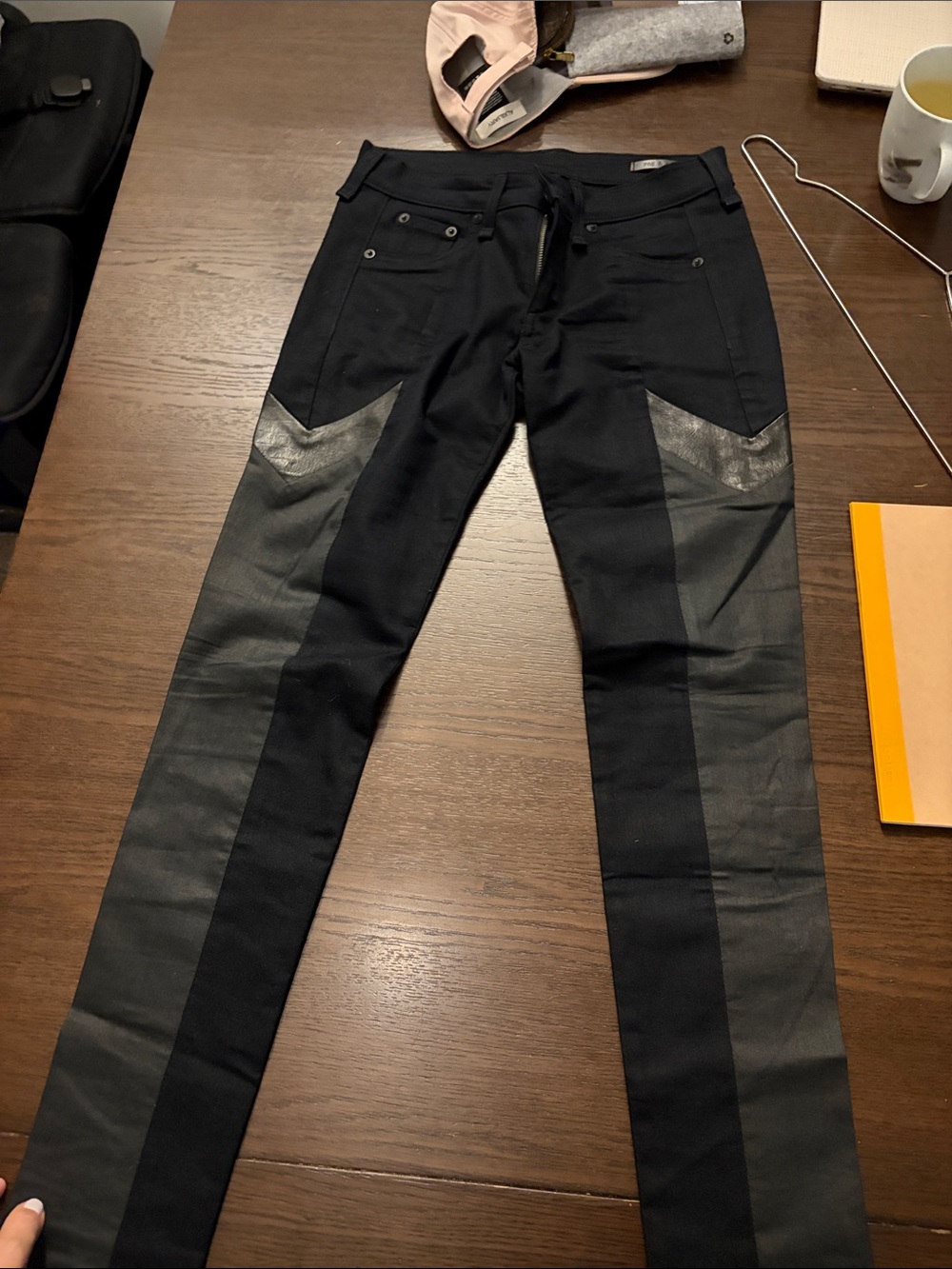 rag & bone Black Skinny Jeans with Matte Panel Accents